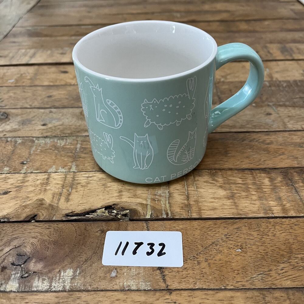 Parker Lane Mug Cat Person Coffee Tea Cup Mint Green Aqua 16 Oz Stoneware - Picture 10 of 10